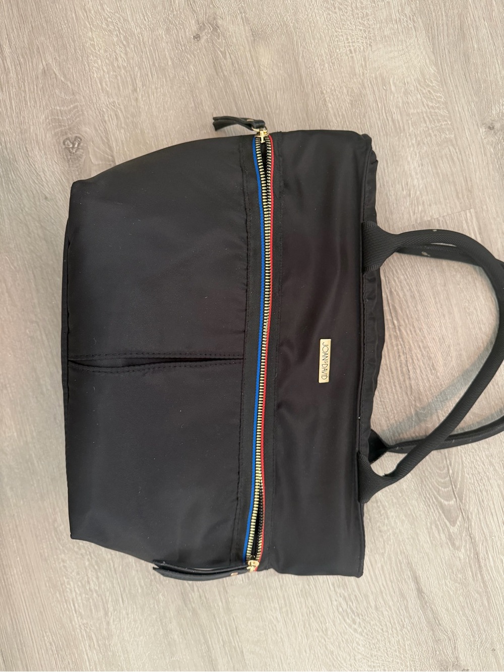 Joan & David Black Laptop Tote with Multicolor Zipper Trim